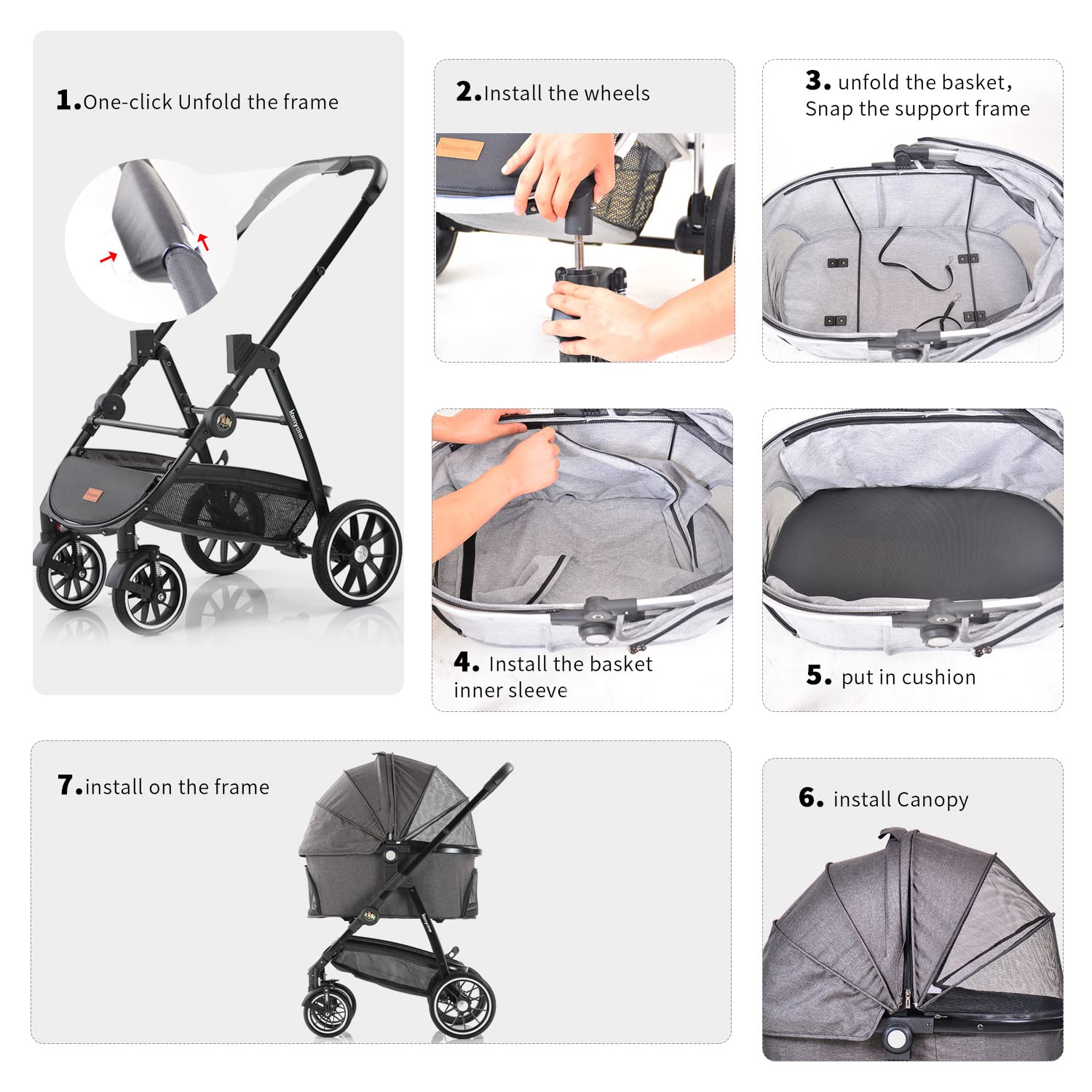 Kenyone 3-in-1 Pet Stroller for Small to Medium Dogs & Cats - Detachable Carrier for Puppies, Kittens & Bunnies (Black C510) | Perfect for Vet Visits, Park Walks & Travel Adventures