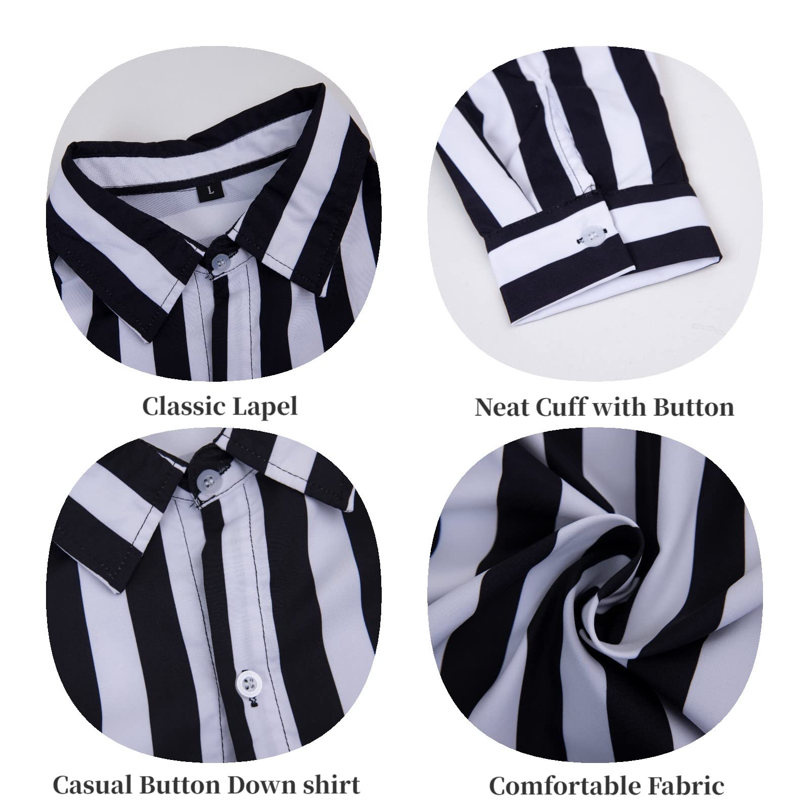 Men's Striped Casual Button Down Shirt - Long Sleeve Cotton Henley Dress Shirt for Beach, Office & Everyday Wear | Breathable & Comfortable