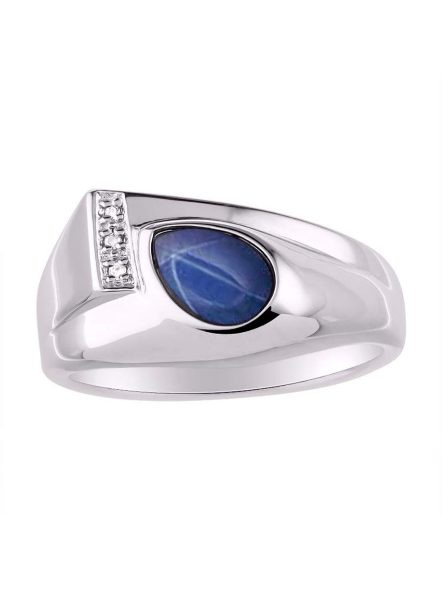 Rylos Men's Sterling Silver Rings - Timeless Pear Shape Cabochon Gemstone & Diamond Tear Drop Rings for Men (Sizes 8-13) - Elegant Wedding, Anniversary & Formal Event Jewelry Gift