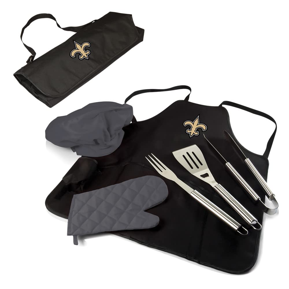 Picnic TIME BBQ Apron Tote Pro Grill Set - Black with Gray Accents | Premium Outdoor Cooking Accessories for Backyard BBQ, Camping & Tailgating Parties
