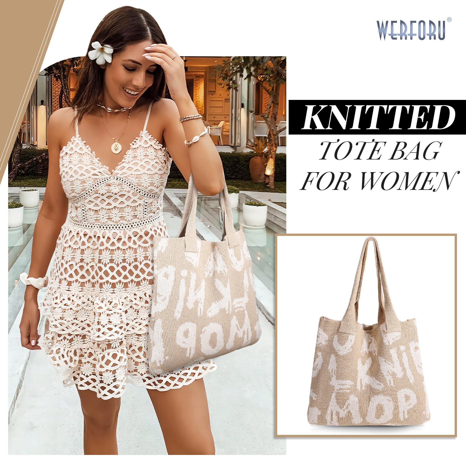 Crochet Tote Bag for Women - Boho Y2K Shoulder Bag for Summer & Travel