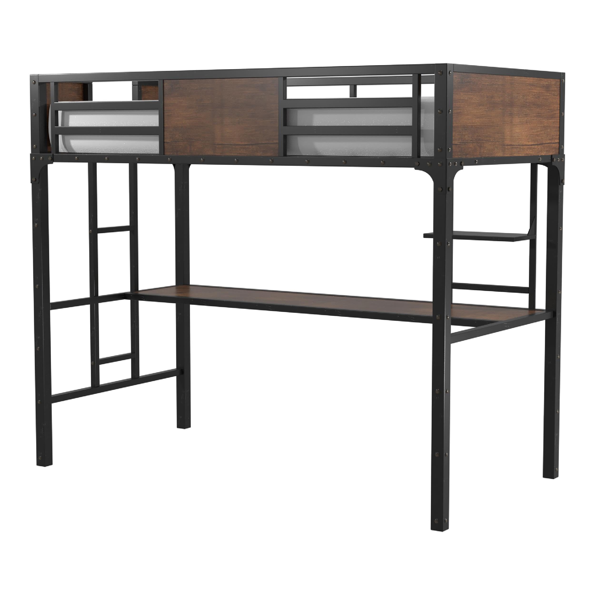 Baron Metal Twin Over Workstation Bunk Bed in Black - Space-Saving Study & Sleep Solution for Kids & Teens | Durable Metal Frame & Built-In Desk
