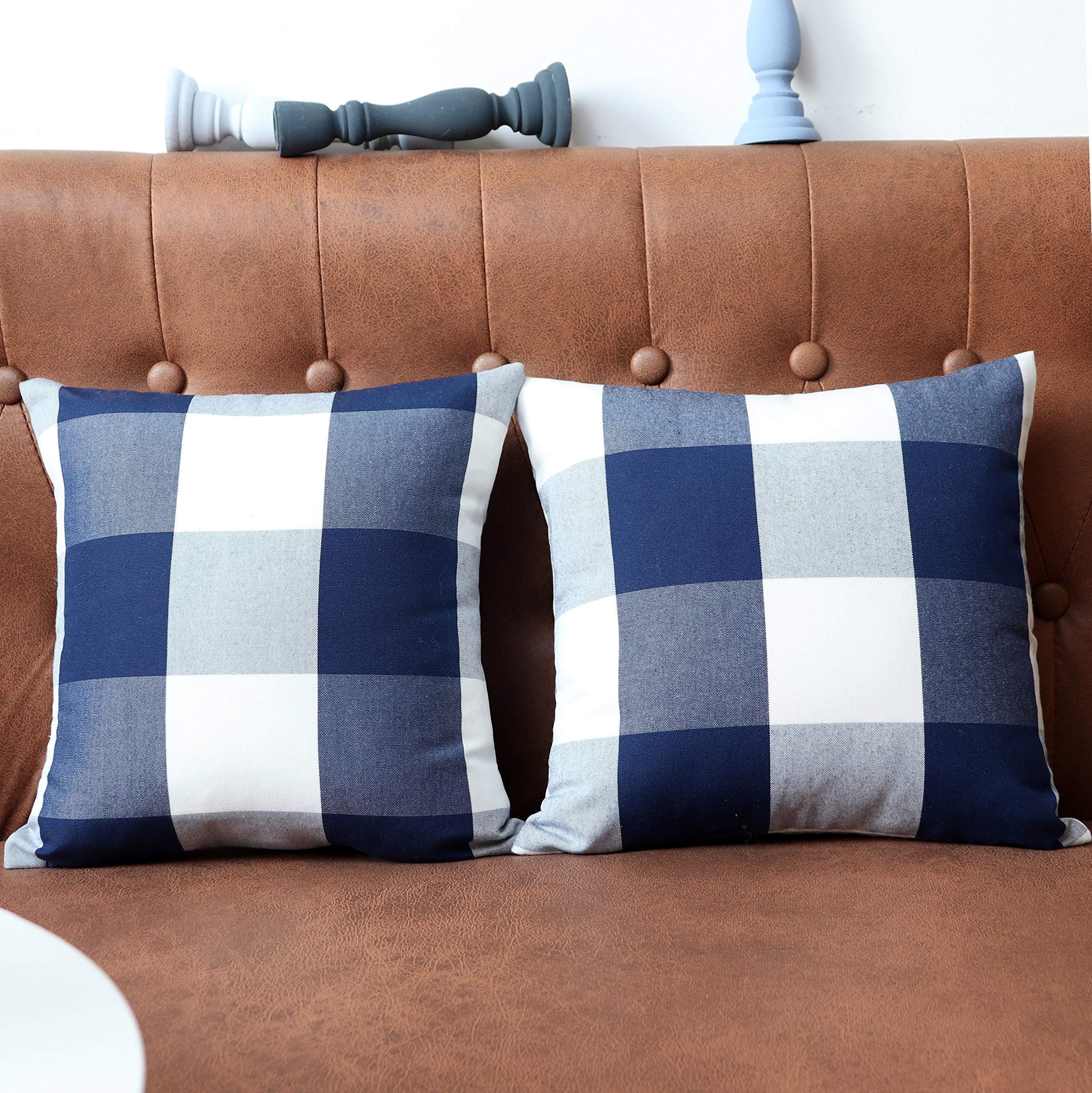 Buffalo Check Plaid Pillow Covers 12x12 Inch - Farmhouse Decorative Throw Pillow Covers for Couch, Sofa & Bed - Outdoor Indoor Home Decor (Pack of 2, Navy Blue) - Perfect for Living Room, Porch & Seasonal Decor