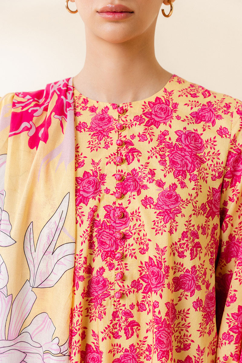 Stylish Misted Yellow 3-Piece Printed Lawn Suit for Women | Summer Fashion Outfit | Perfect for Weddings, Parties & Casual Wear