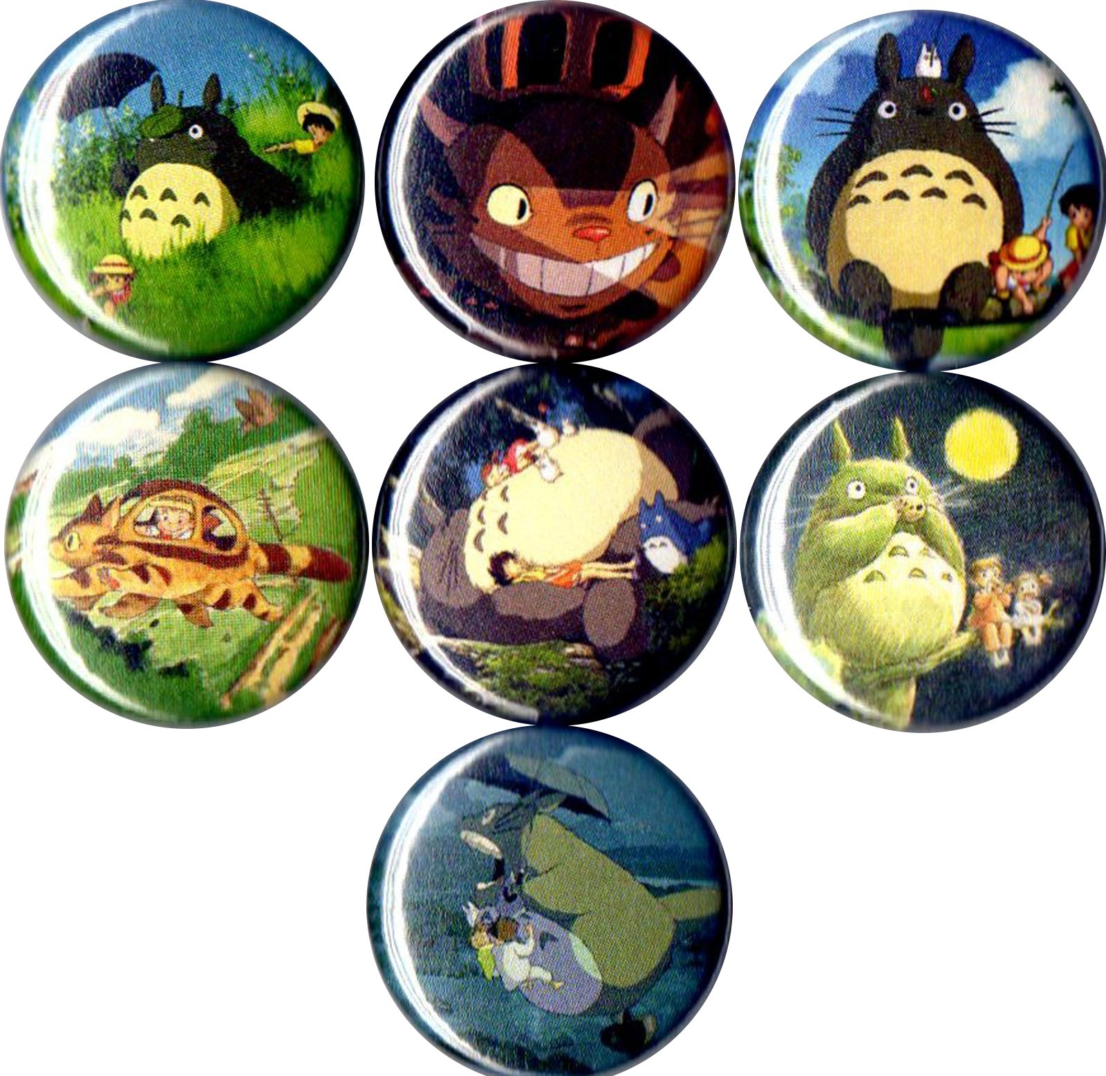 Cute Set of 7 My Neighbor Totoro 1-Inch Enamel Pins - Collectible Anime Badges for Backpacks, Jackets & Gifts