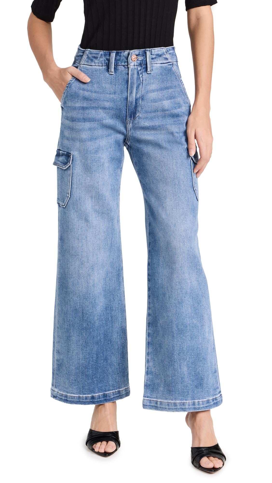 PAIGE Women's Carly Cargo Jeans - High Waist Stretch Denim Pants with Pockets | Casual & Workwear Style for Everyday Comfort