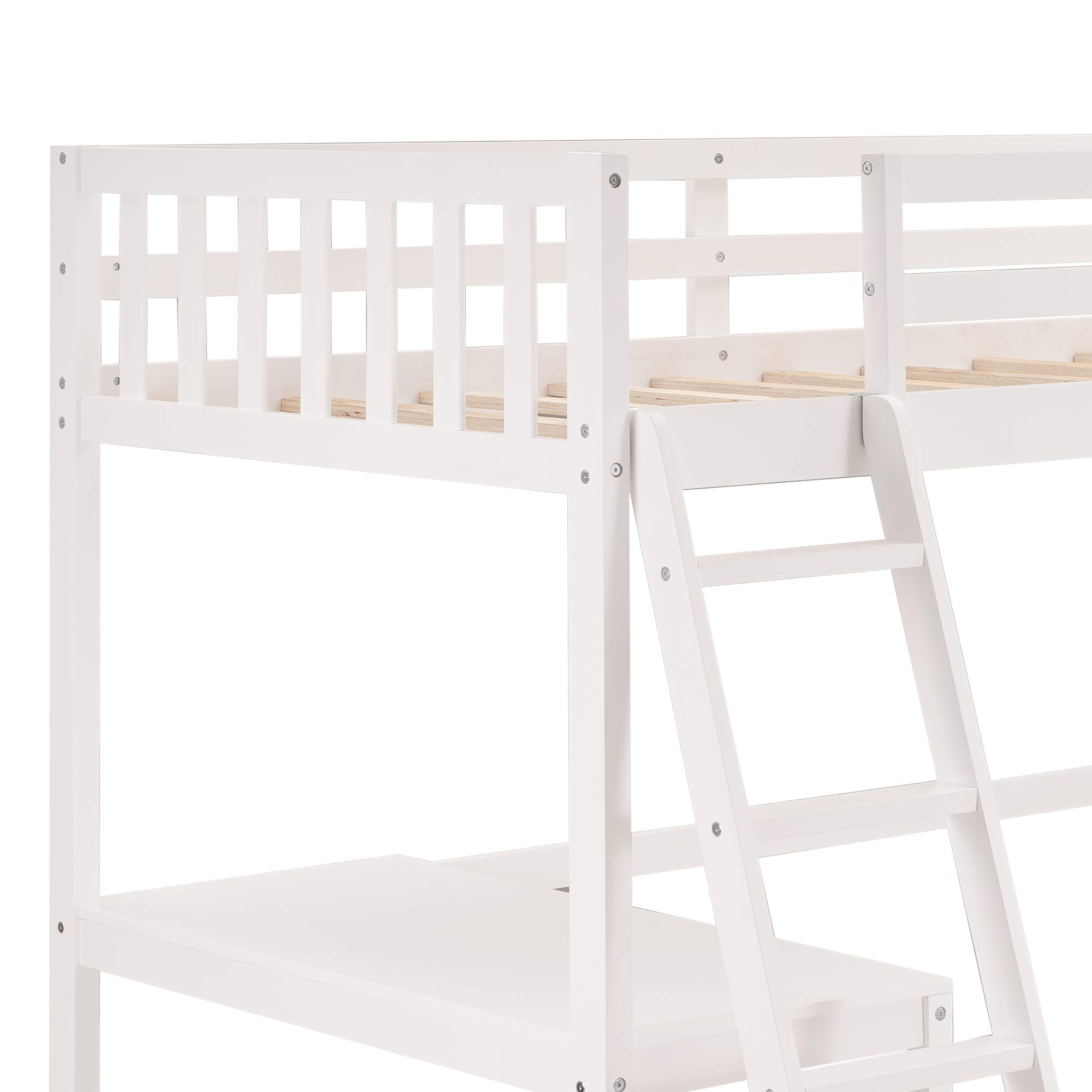 Solid Wood Twin Loft Bed with Desk & 2 Ladders - Space Saving Kids/Teens/Adults Loft Bed Frame - No Box Spring Needed (White) - Perfect for Small Bedrooms, Dorms & Studio Apartments