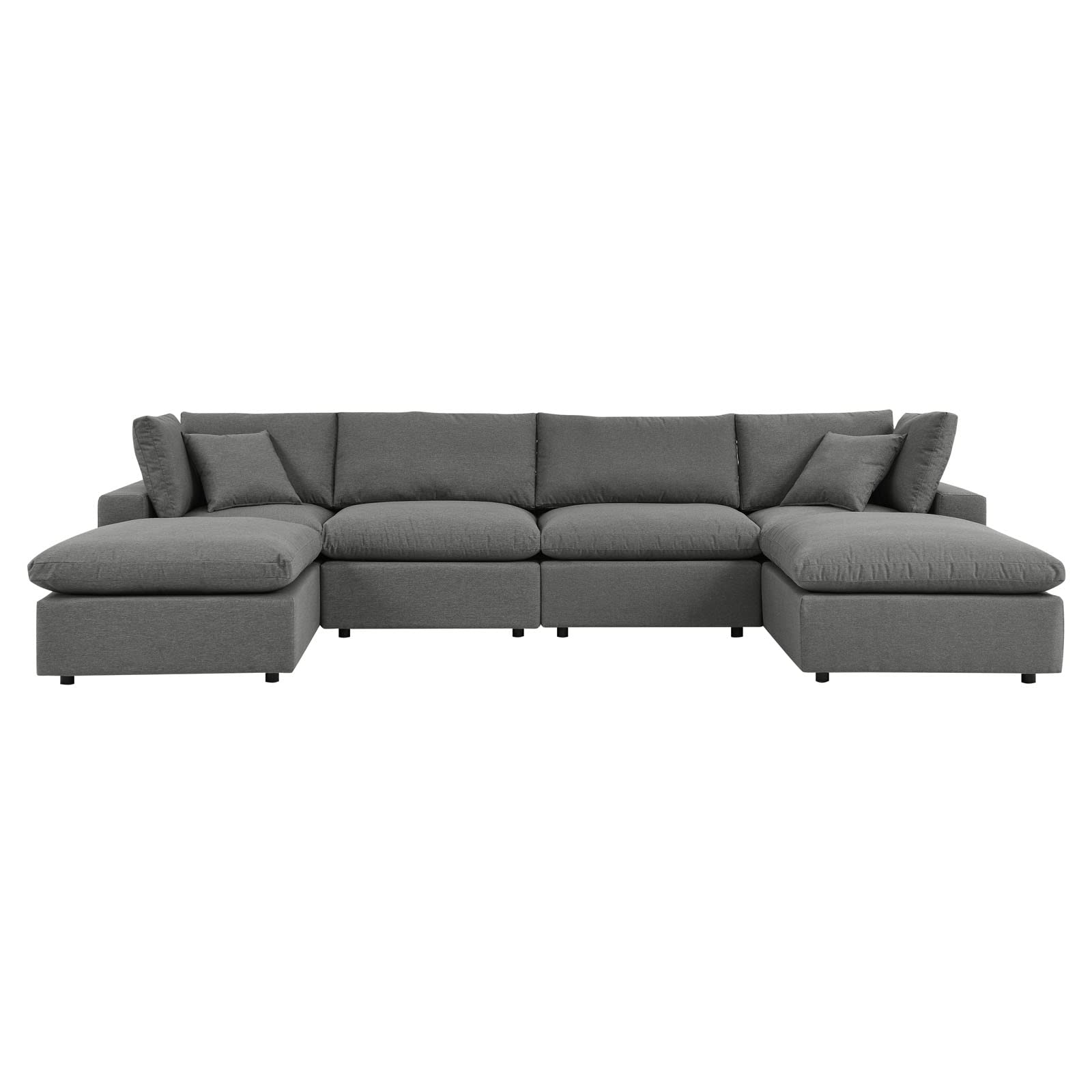 Modway Commix 6-Piece Outdoor Patio Sectional Sofa Set in Charcoal - Durable Wicker Furniture for Backyard, Poolside & Garden Relaxation