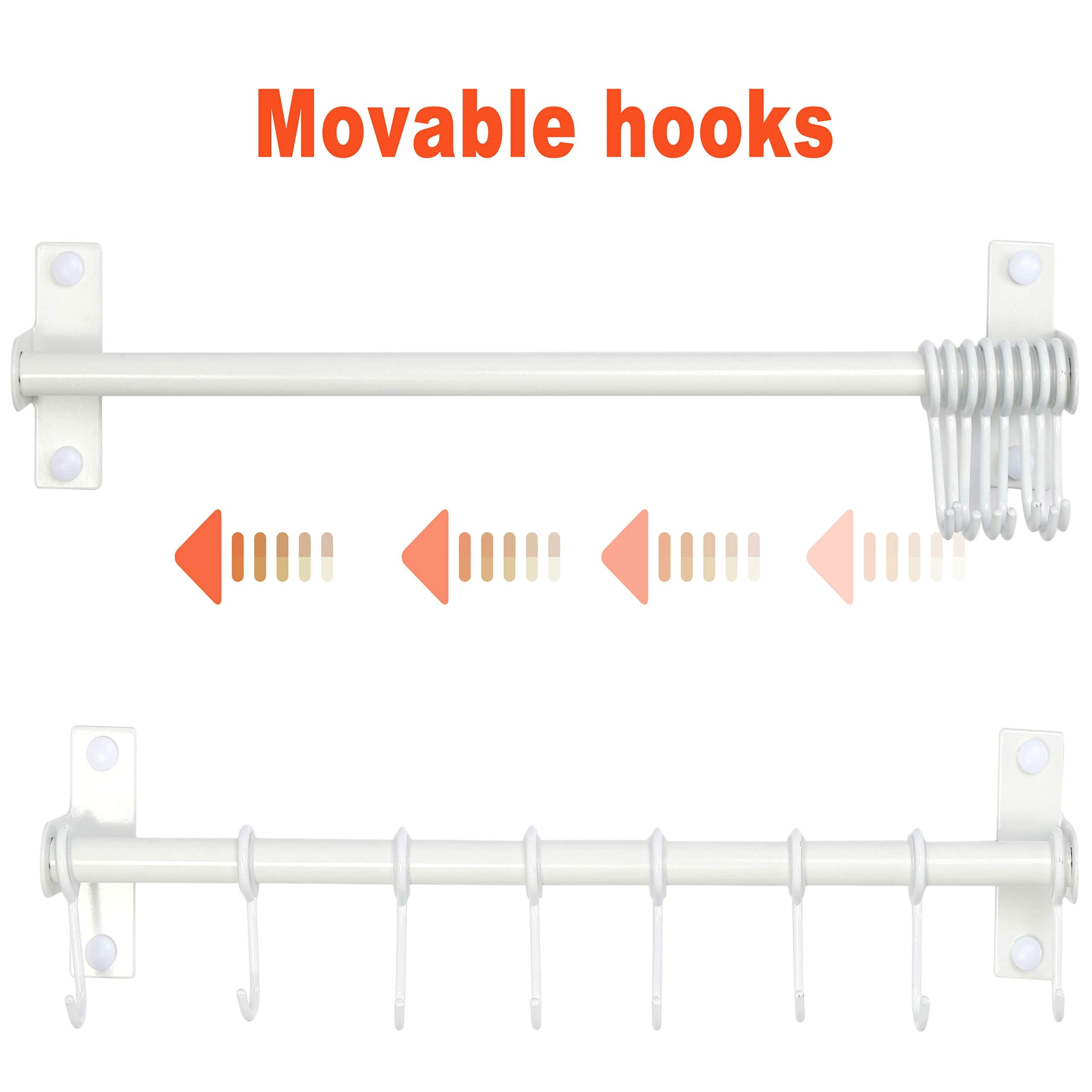 Dseap Wall Mounted Pot and Pan Hanging Rack - Double Bar Kitchen Organizer with 8 Hooks, White - Perfect for Small Kitchens, RVs, and Apartments to Save Space
