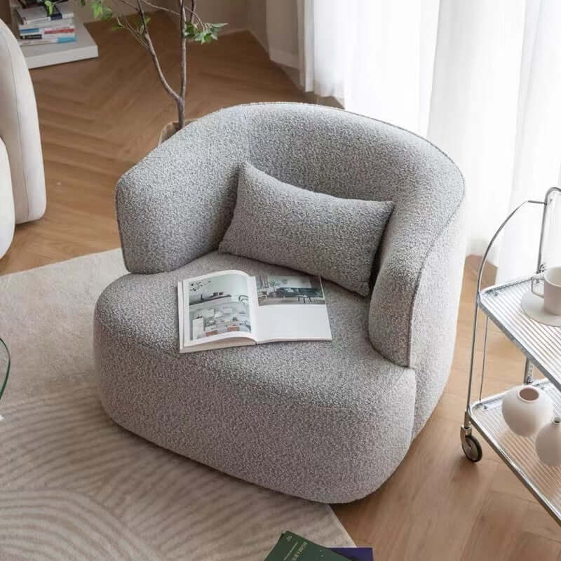 White Gray Blue Boucle Sherpa Accent Chair - Nordic Modern Swivel Lounge Chair with Gwyneth Ivory Boucle Fabric - Perfect for Living Room, Bedroom or Office Reading Nook