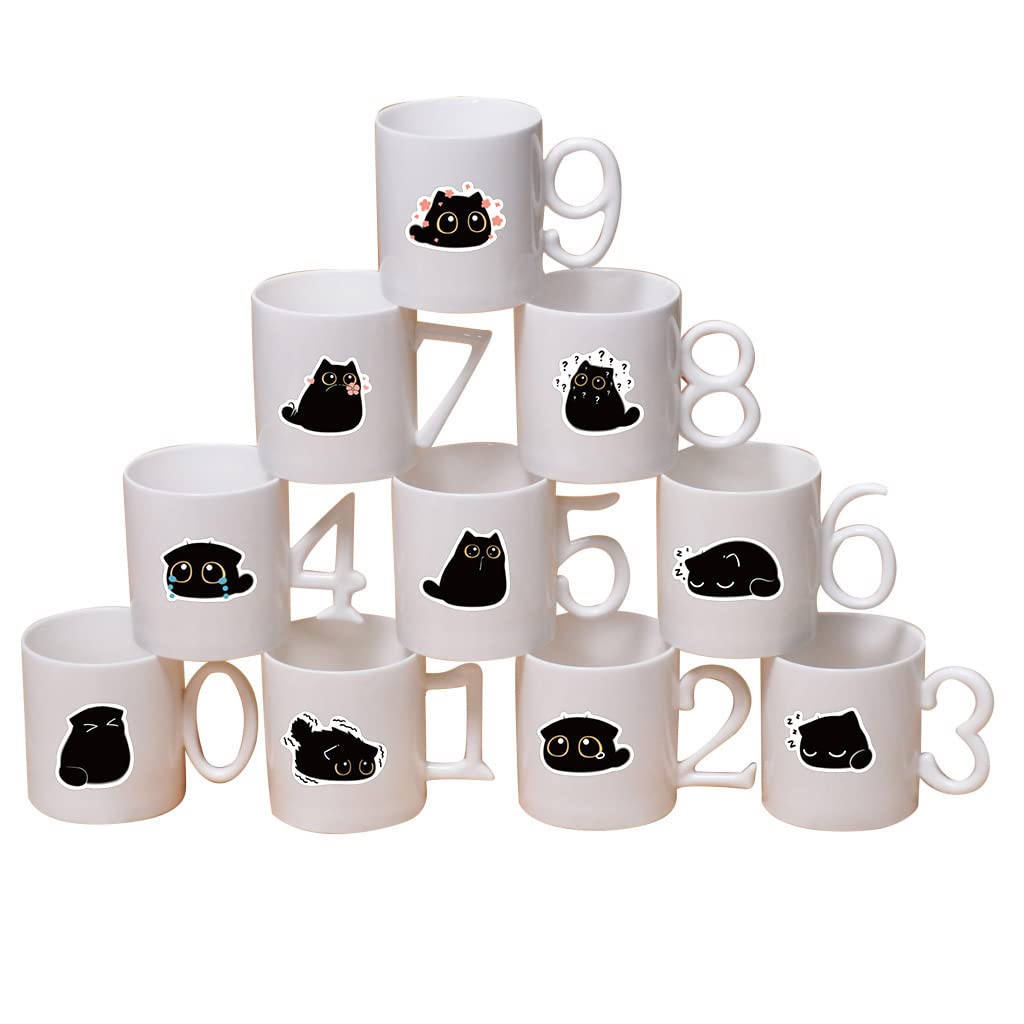40PCS Cute Black Cat Stickers - Funny Cartoon Cat Meme Vinyl Waterproof Decals for Water Bottles, Laptops, Journals & DIY Crafts - Durable Animal Stickers for Kids & Adults