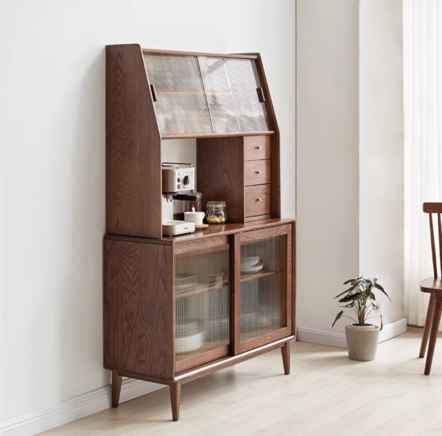 Solid Oak Wood Wall-Mounted Nordic Sideboard with Integrated Storage - Perfect for Living Room, Dining Room, and Entryway Organization