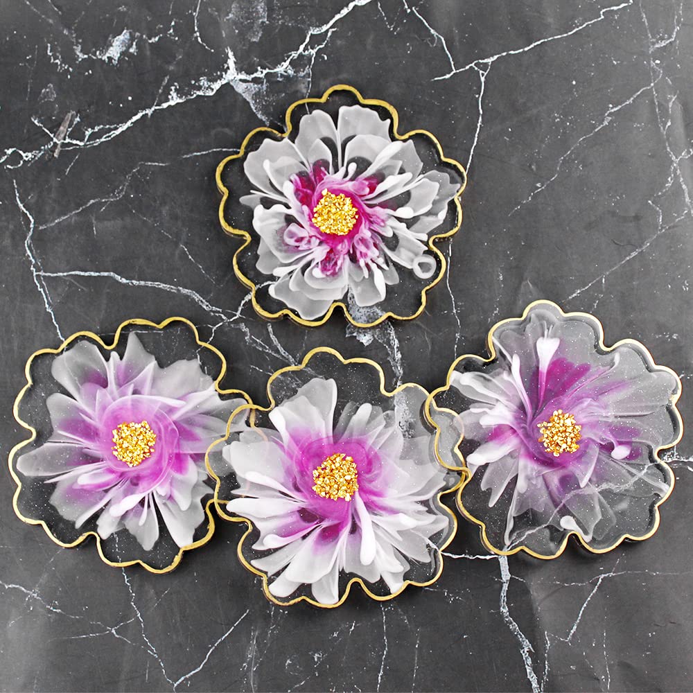 RESINWORLD 4-Pack 4-Inch Floral Silicone Coaster Molds for Epoxy Resin - DIY Glossy Geode Agate Coaster Making, Candle Holder Mold - Perfect for Home Decor, Wedding Favors & Craft Projects