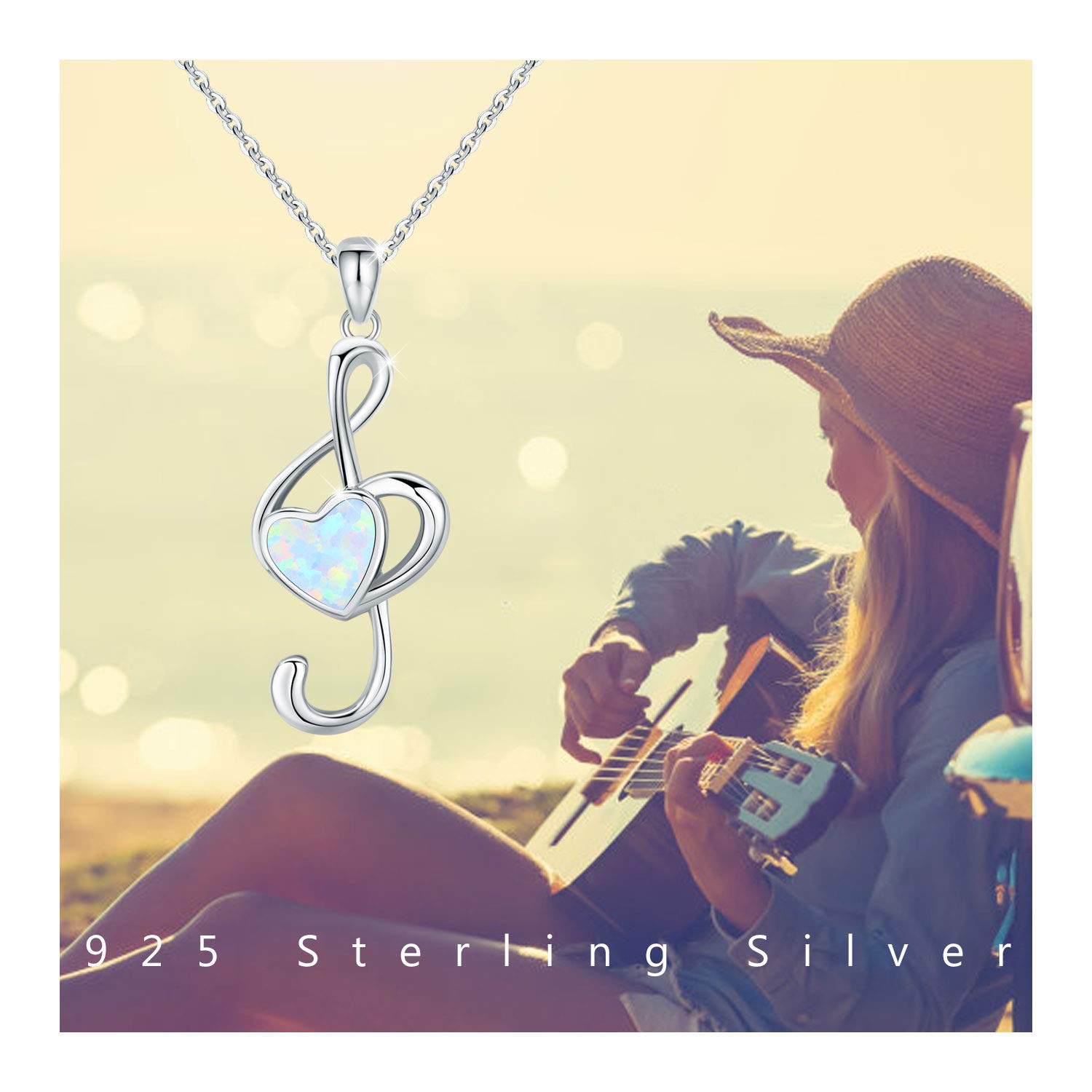 925 Sterling Silver Opal Treble Clef Piano Necklace - Elegant Musical Note Jewelry Gift for Women & Music Lovers | Perfect for Birthdays, Anniversaries & Mother's Day