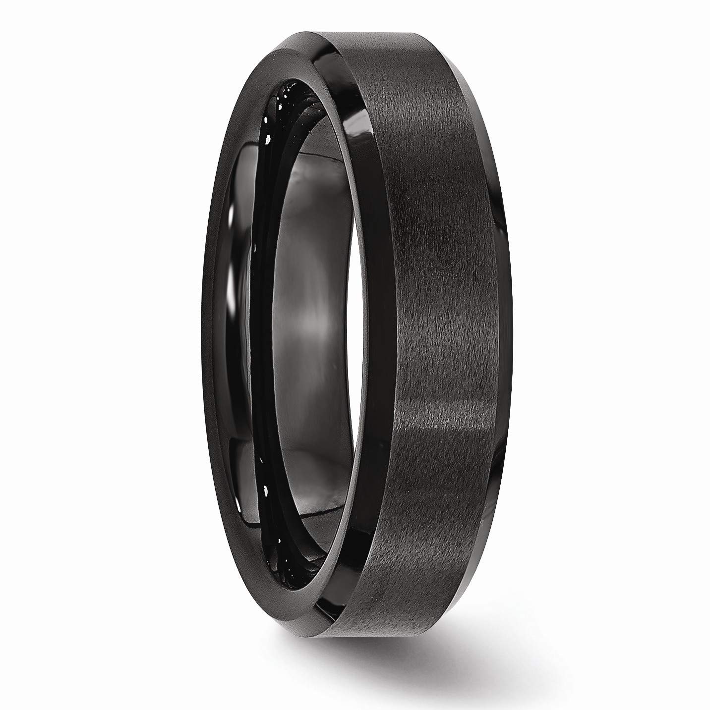 Black Ceramic Wedding Band for Men - 6mm Comfort Fit Beveled Edge Ring - Durable & Lightweight for Daily Wear, Gym, Work & Special Occasions