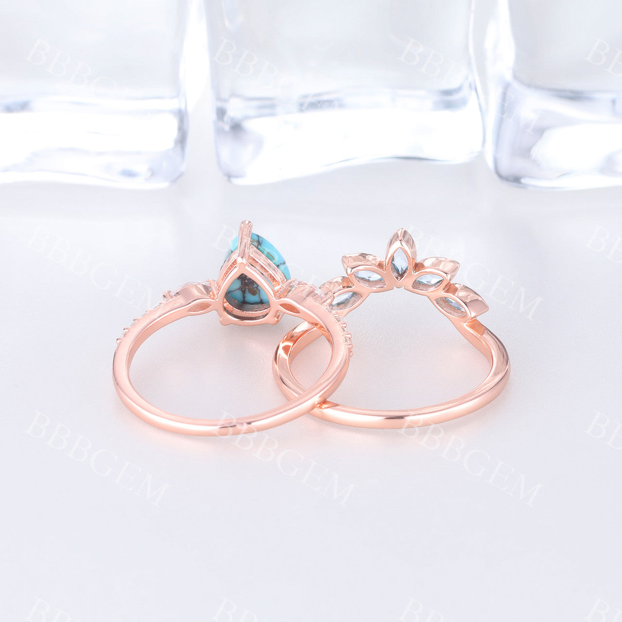 Turquoise Engagement Ring & Rose Gold Wedding Ring Set with Diamonds – Perfect for Bridal Jewelry, Proposals, and Anniversary Gifts