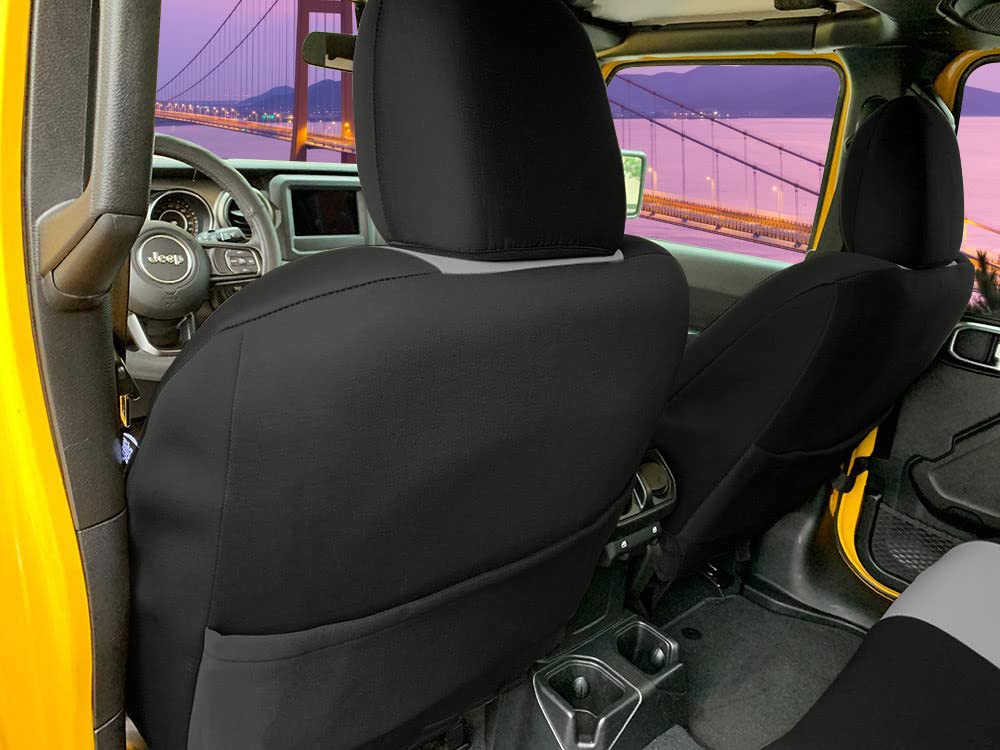 Custom Fit 2018-2020 Jeep Wrangler JL 4-Door Neoprene Seat Covers - Front Row Gray & Black Waterproof SUV Seat Protectors | Perfect for Off-Roading, Daily Commuting & Adventure Travel