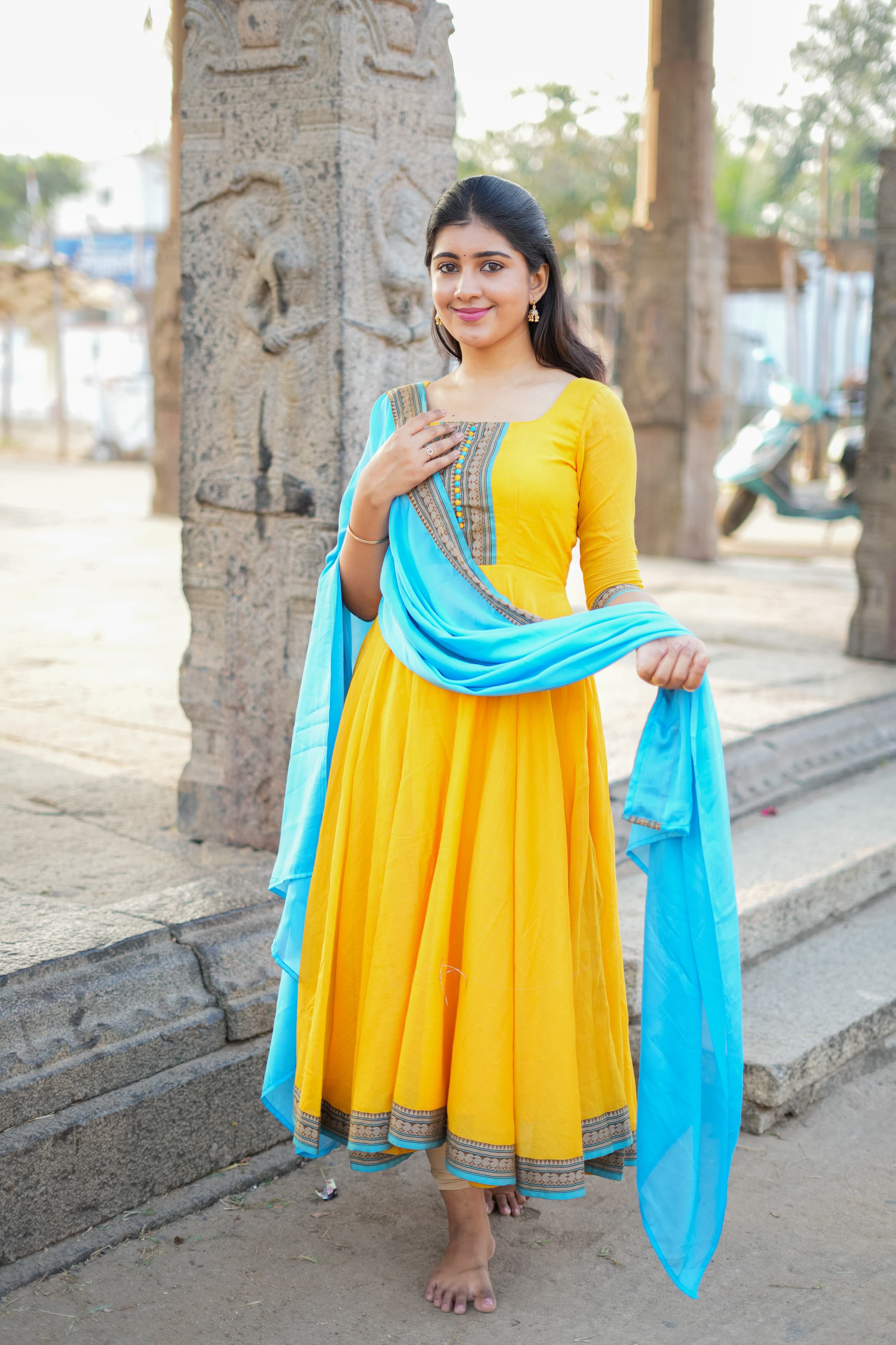 DD690 Aadhirai Pure Cotton Anarkali Dress for Women - Elegant & Comfortable Indian Ethnic Wear for Parties, Weddings & Festive Occasions
