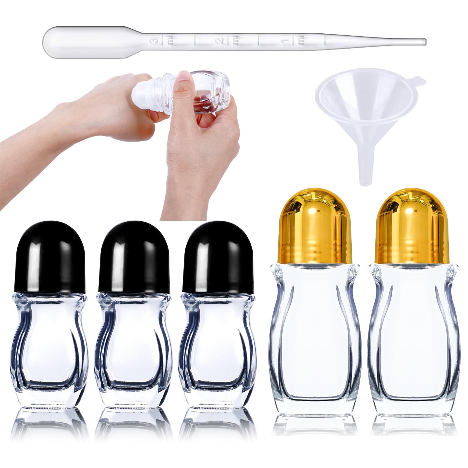 5-Pack Empty Glass Rollerball Bottles (30ml/50ml) - Leakproof Essential Oil Roller Bottles with Plastic Roller Balls for Perfume, Aromatherapy & DIY Cosmetics | Travel-Friendly, Refillable & Reusable for Home, Office & On-the-Go Use
