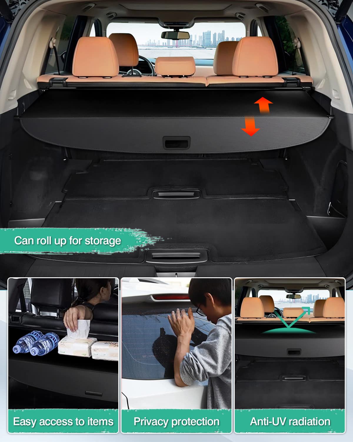 2021-2025 Nissan Rogue Cargo Cover - Retractable Trunk Shade Accessory | No Gap Design for Perfect Fit | Protects Luggage from Sun & Dust | Ideal for Road Trips, Grocery Hauling & Daily Commutes (Excludes Rogue Sport)