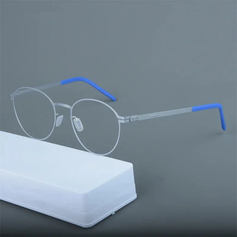 Aimee Unisex Full Rim Round Screwless Stainless Steel Eyeglasses Frame 25408 - Lightweight & Durable Glasses for Men & Women - Perfect for Reading, Working & Daily Wear
