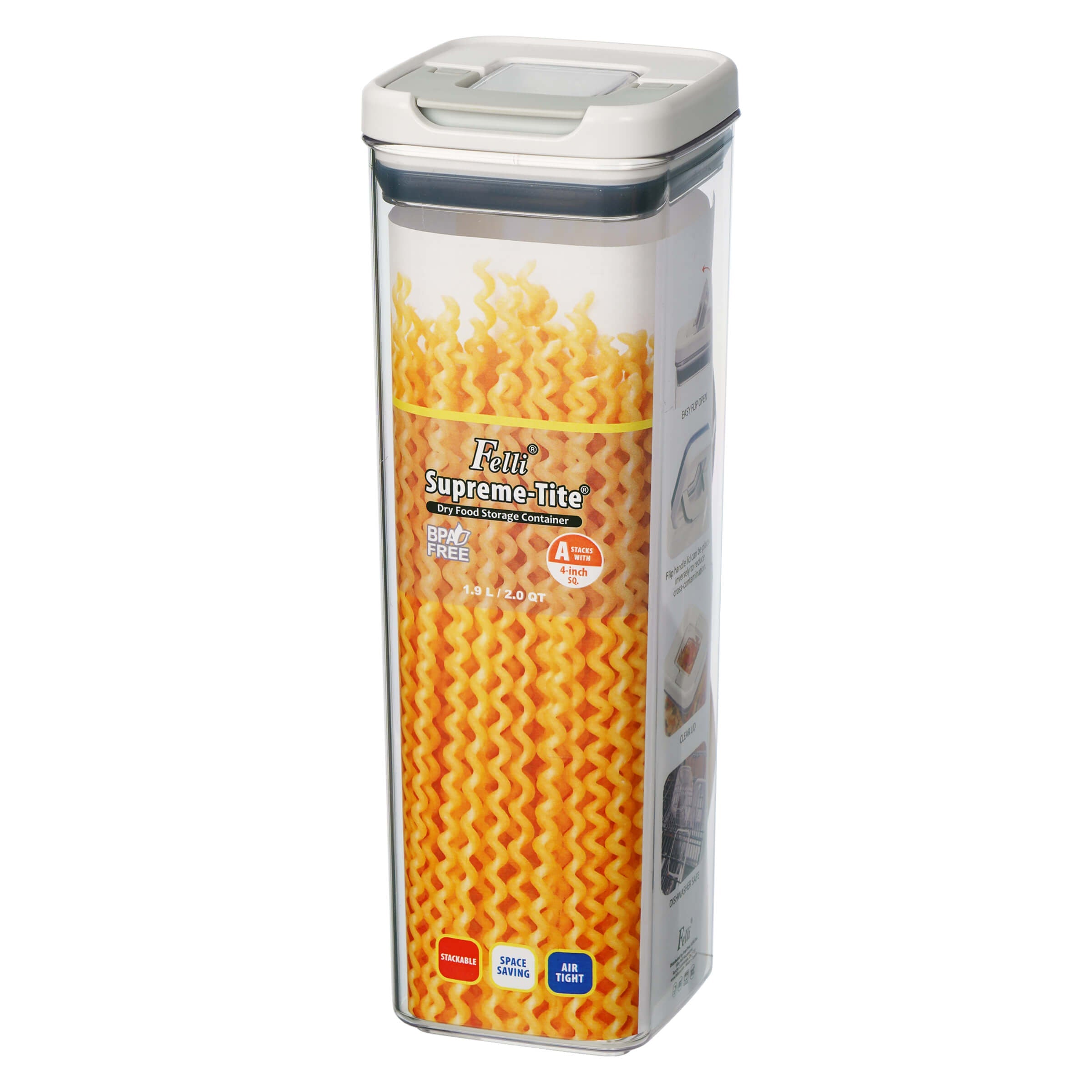 Felli Supreme Tite Square 1.9L Airtight Food Storage Container - Perfect for Pantry Organization, Dry Food Storage & Kitchen Countertop Display