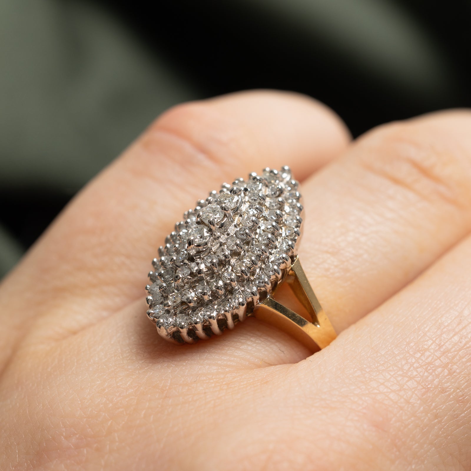 Exquisite Marquise Diamond Cocktail Ring - 0.89ctw Gorgeous Statement Jewelry - Size 7.75 - Perfect for Evening Parties, Weddings & Special Occasions