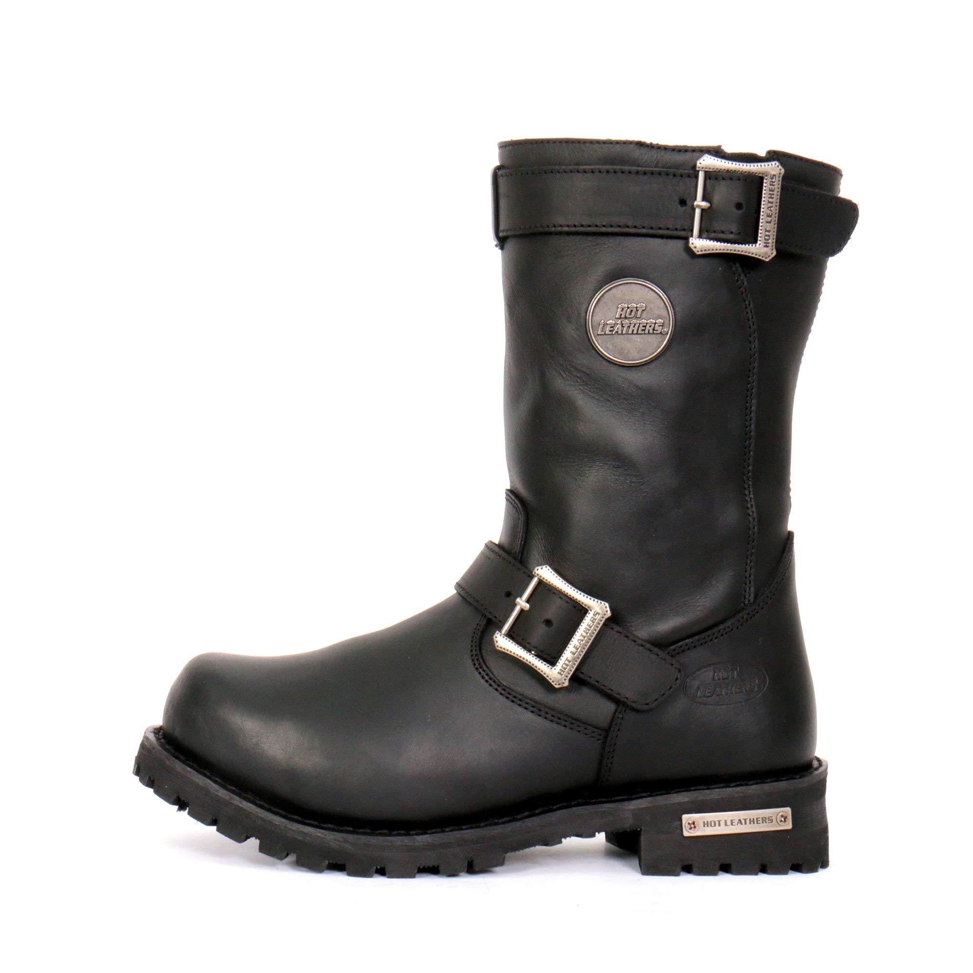 Hot Leathers BTM1005 Men's Black 10-inch Engineer Boots - Round Toe, Lug Sole, Size 9 | Durable Leather Work Boots for Motorcycle Riding, Construction & Outdoor Activities