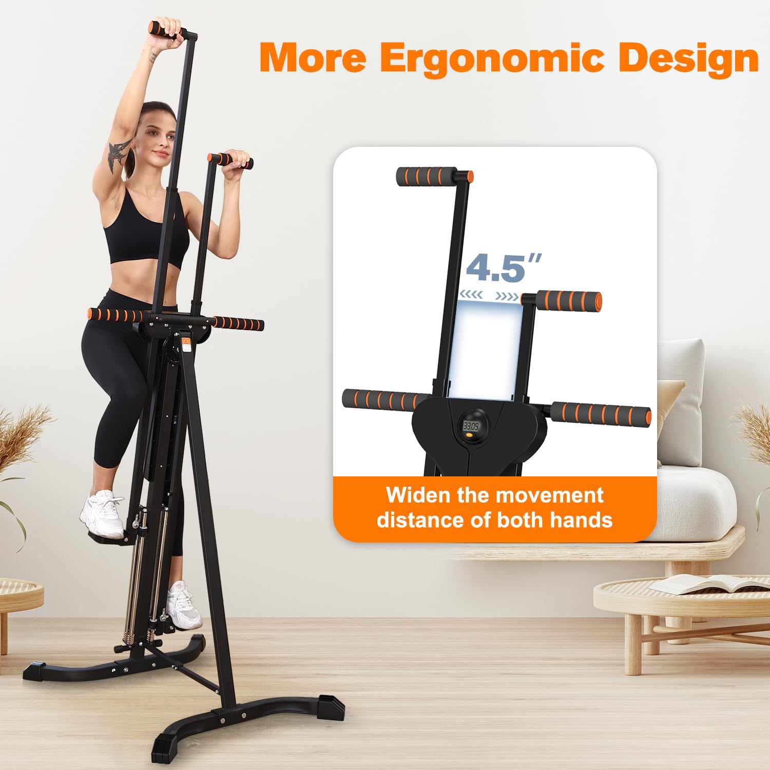 Vertical Climber Exercise Machine for Home Gym - 4 Metal Guide Rails, Folding Cardio Workout Equipment with 5 Adjustable Heights | Stair Stepper Machine for Full-Body Training | Perfect for Small Spaces & Home Fitness Routines