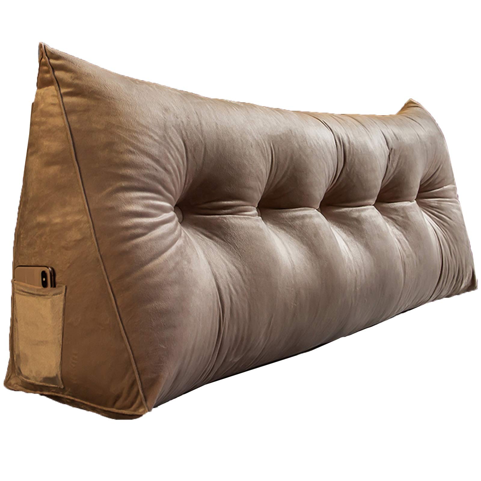 Premium Wedge Pillow for Back Support - Large 200cm Body Pillow with Hidden Zipper & Side Storage Pocket - Removable Washable Cover (Brown) - Perfect for Daybeds, Bunk Beds, Headboards & Post-Surgery Recovery