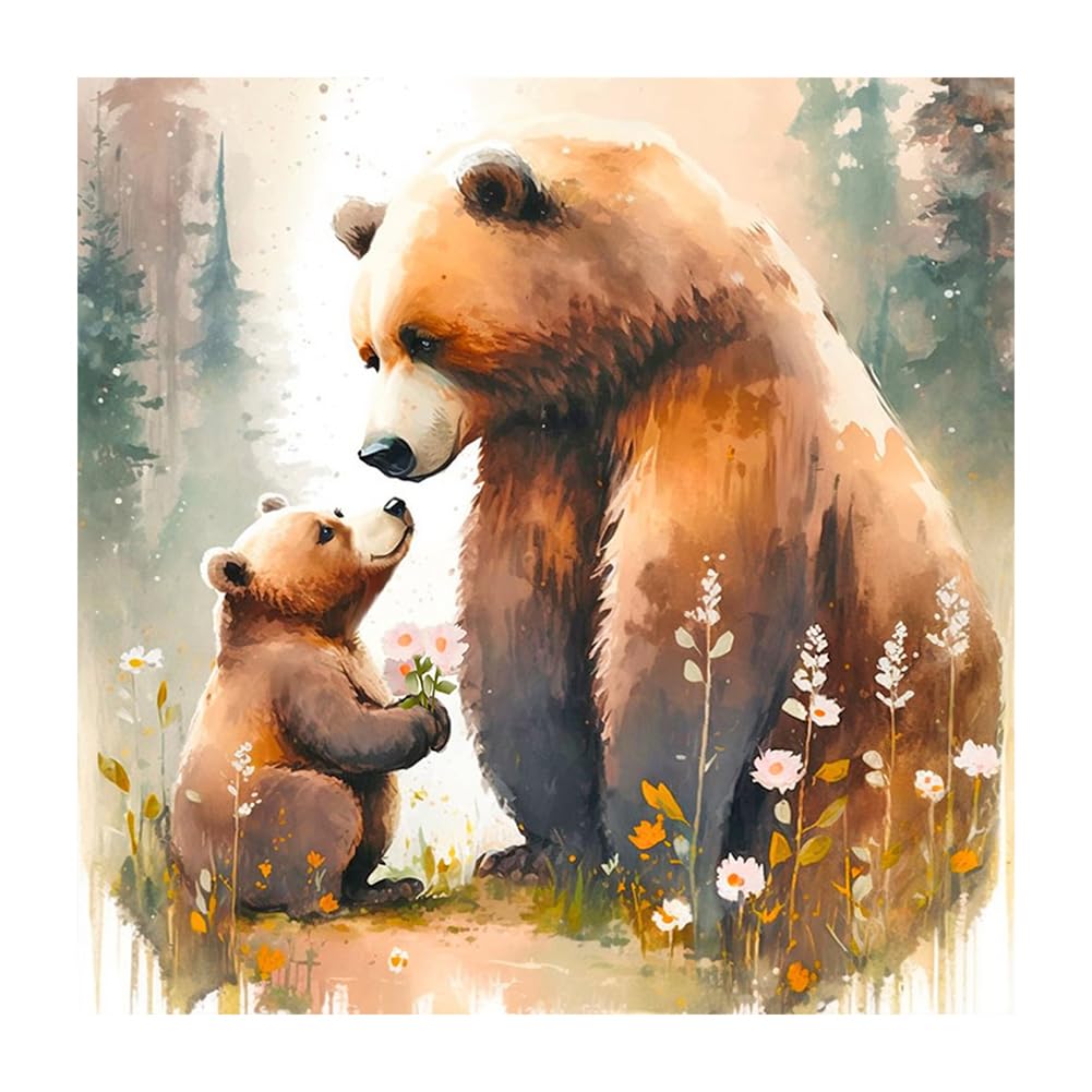 5D Diamond Painting Kit for Adults Beginners - Round Full Drill DIY Diamond Art (12x12 Inch) Brown Bear - Home Wall Decor, Relaxing Craft Gift for Christmas, Birthday & Housewarming