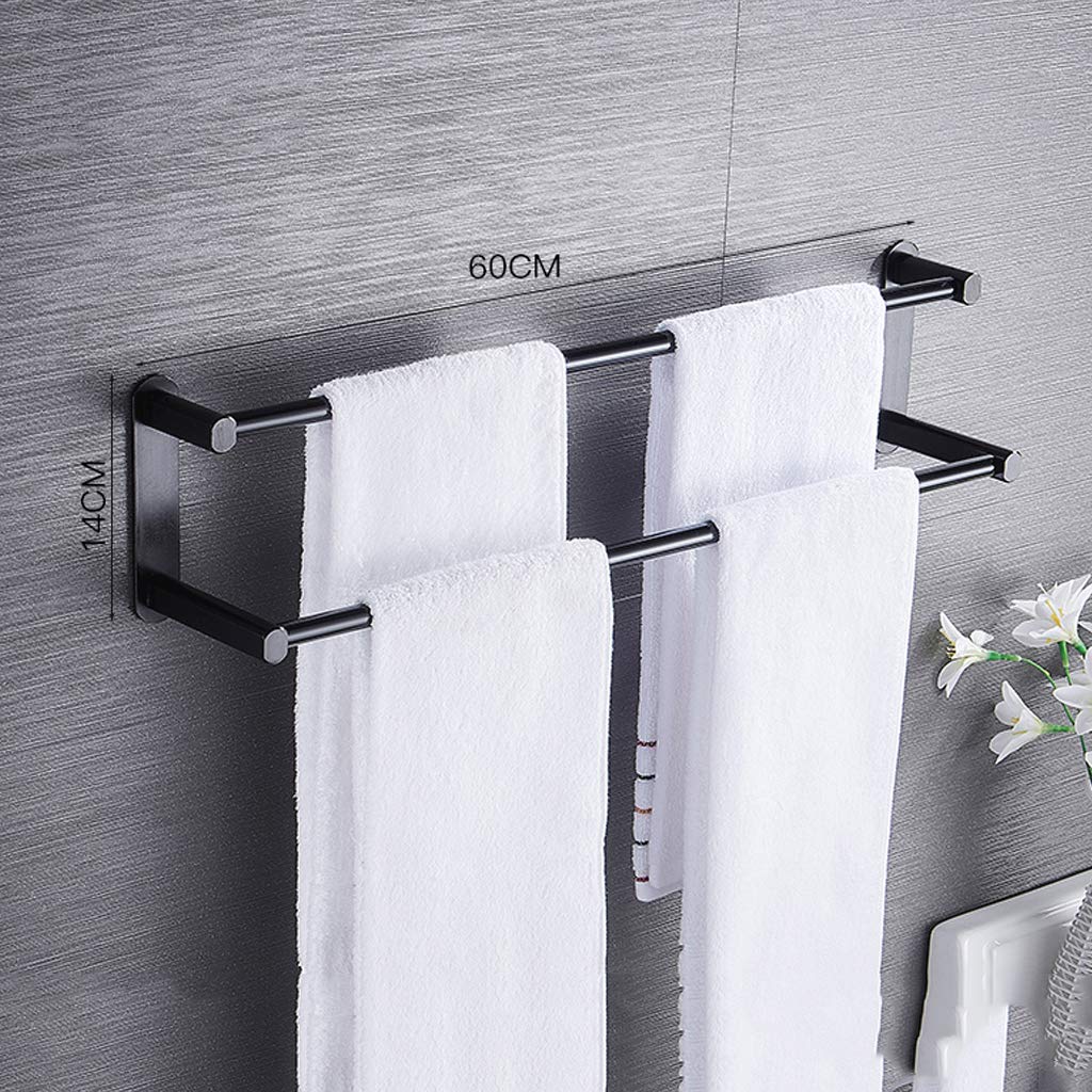 No Drill Wall Mount Double Bath Towel Rack - Brushed Nickel Finish Towel Holder Bar for Bathroom & Kitchen - Perfect for Small Spaces, Apartments, and Rental Homes