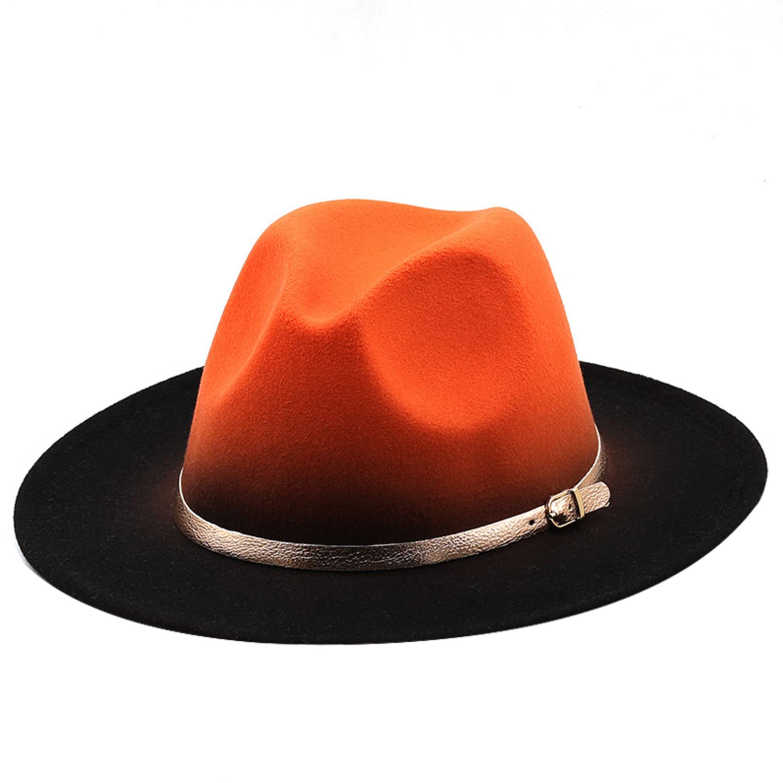 Stylish Gradient Felt Fedora Hat for Men & Women - Wide Brim Church Derby Top Hat with Gold Belt - British Style Panama Jazz Cap for Weddings, Parties & Outdoor Events