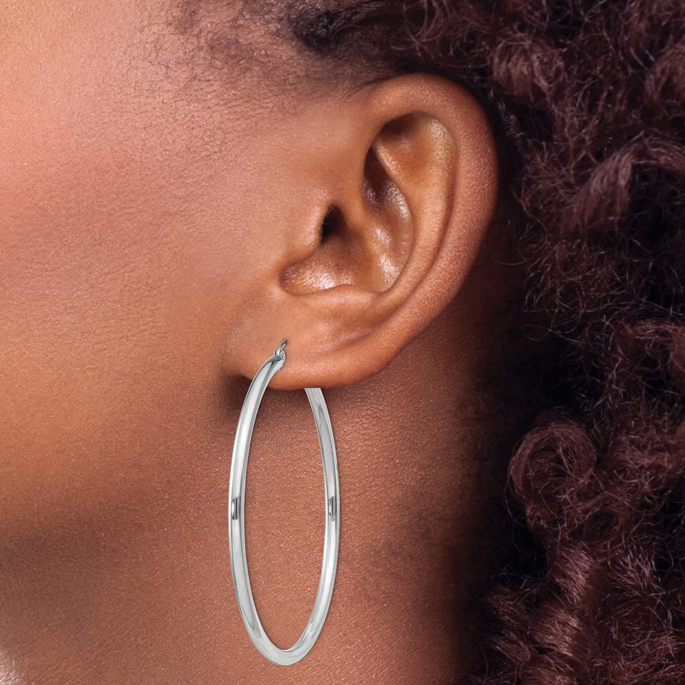 925 Sterling Silver 2.5mm Round Hoop Earrings - 52mm x 50mm | Hypoallergenic Dainty Everyday Jewelry for Women | Perfect for Work, Date Night & Gifts