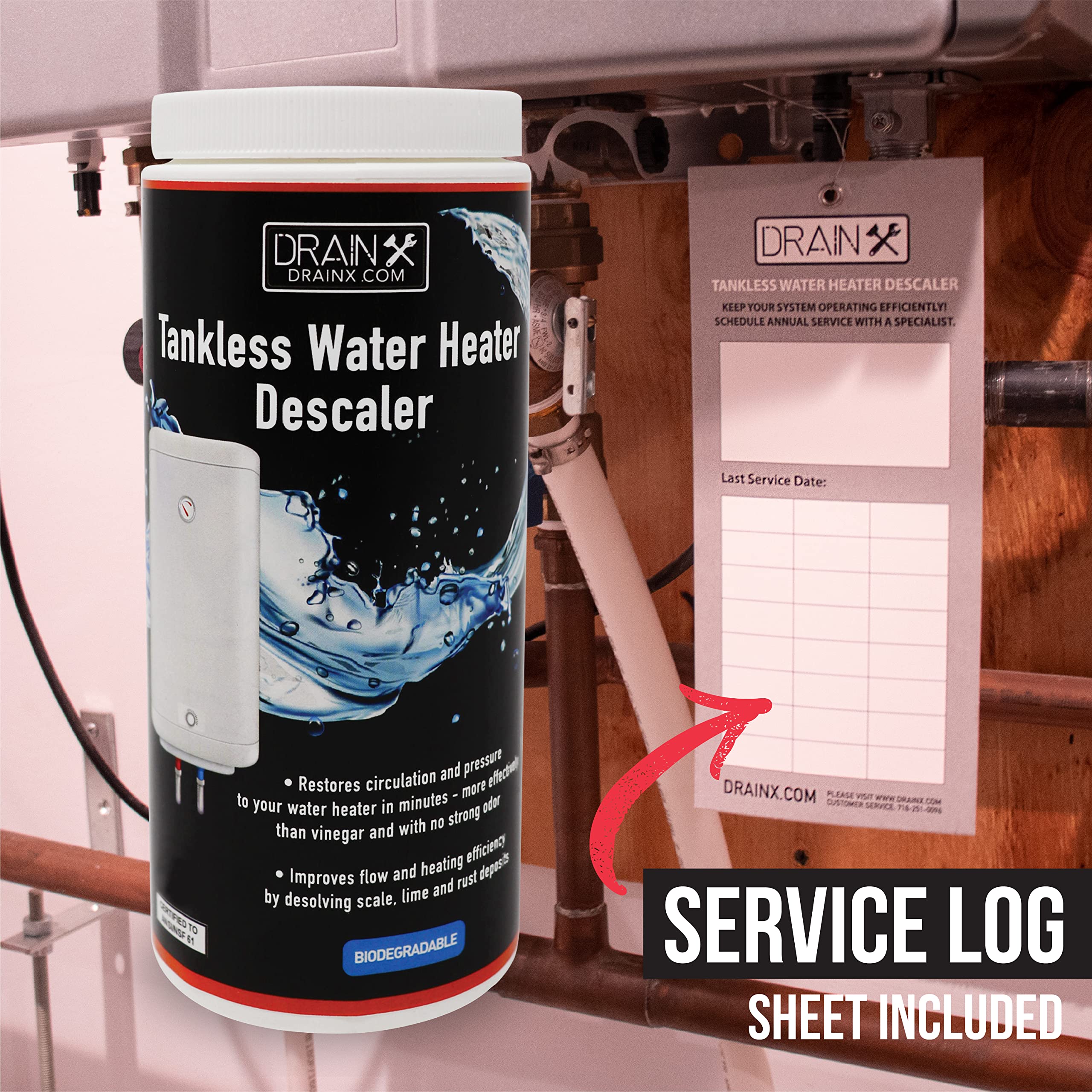Tankless Water Heater Flush Kit with 1/6 HP Pump & Descaler - DrainX Professional Descaling System for Home Maintenance | Perfect for RV, Residential & Commercial Use