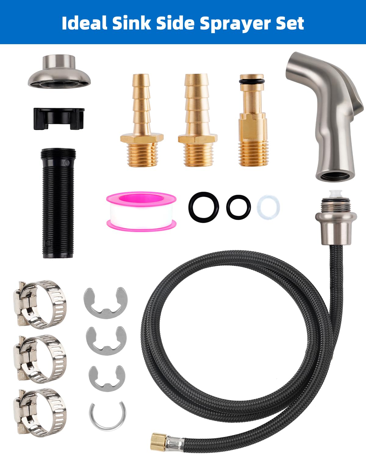 Moen Kitchen Sink Faucet Sprayer Head Replacement - Brushed Nickel Side Sprayer with Braided Hose & Holder | Perfect for Dishwashing, Vegetable Cleaning, and Sink Area Maintenance