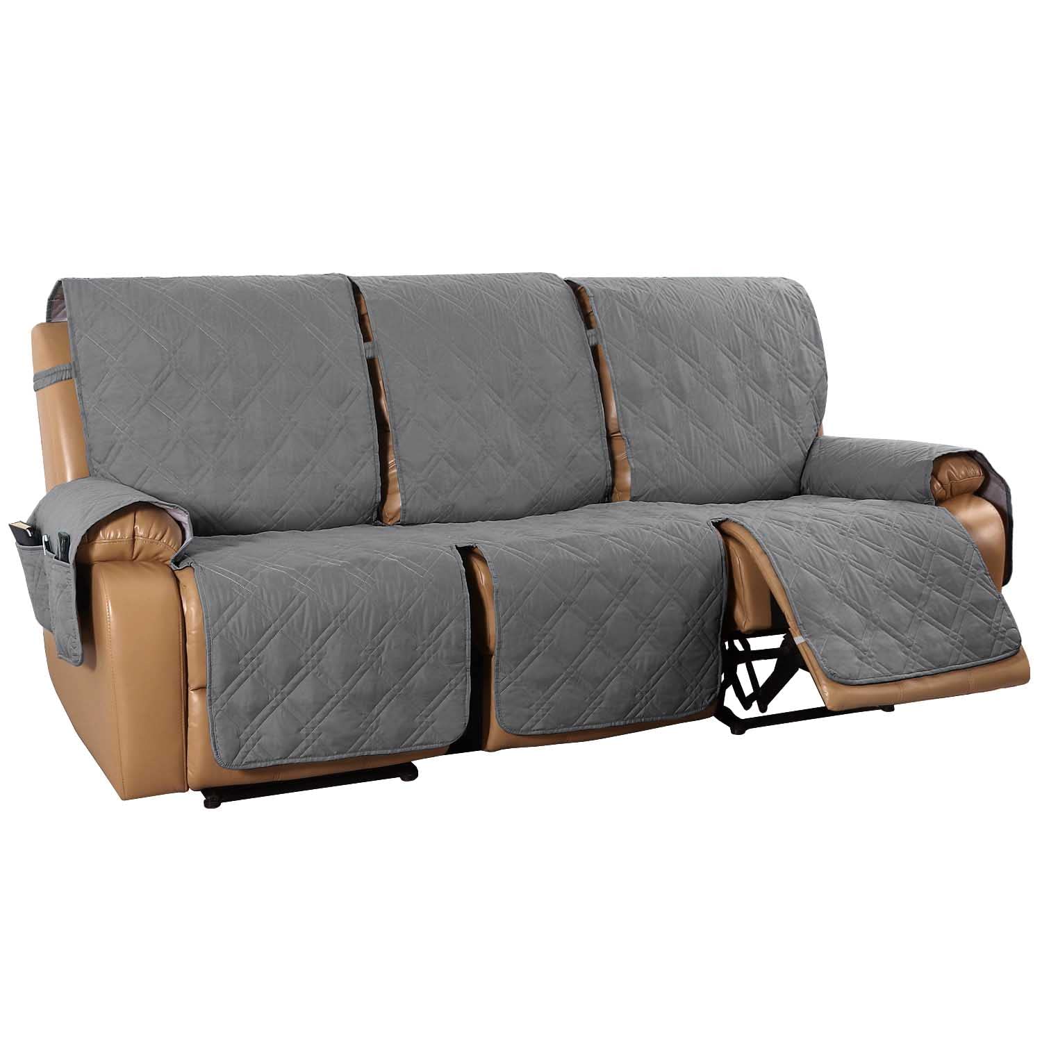 3-Seater Recliner Chair Cover - Waterproof Velvet Stretch Sofa Slipcover - Soft Armchair Cover with Storage - Furniture Protector for Living Room, Kids & Pets (Dark Grey) - Perfect for Family Gatherings, Pet Owners & Home Protection