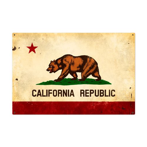 Vintage California Flag Metal Sign - Made in USA with Heavy Gauge Steel - Perfect for Home Garden Decor, Patio & Outdoor Wall Art