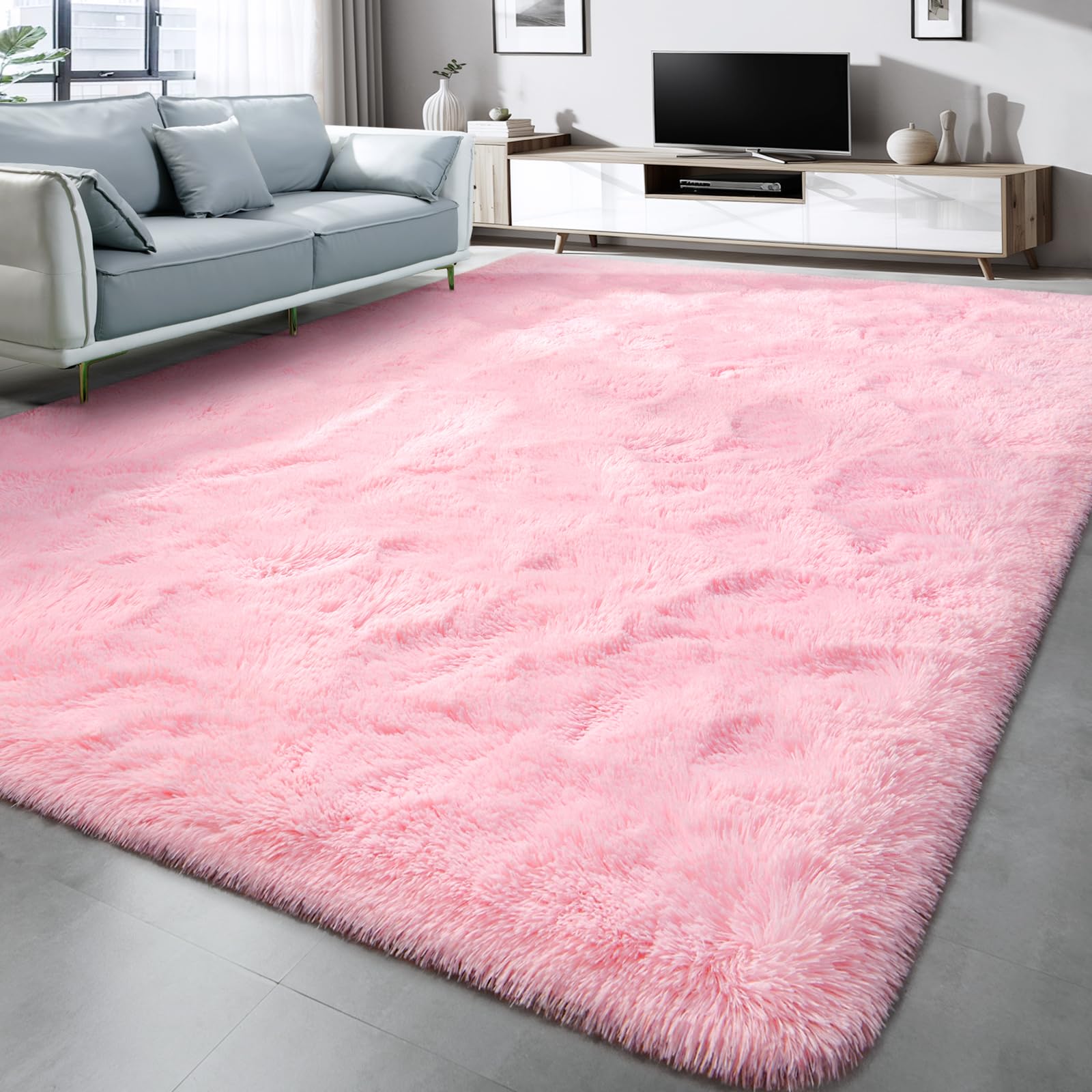 Lascpt Super Soft Shag Area Rug - 3x5 ft Plush Pink Carpet for Living Room, Girls Bedroom & Nursery | Modern Fuzzy Floor Mat for Kids Room, Dorms, Office Decor | Cozy Home Accent for Women & Boys