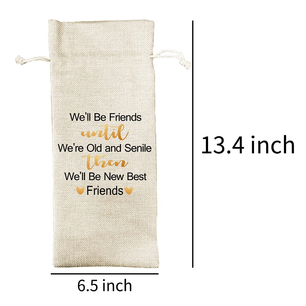 JioJio Chan Best Friend Wine Gift Bags - Funny Personalized Drawstring Burlap Wine Bags for Birthday, Graduation Gifts - Perfect for Bestie Presents, Wine Lovers & Special Occasions