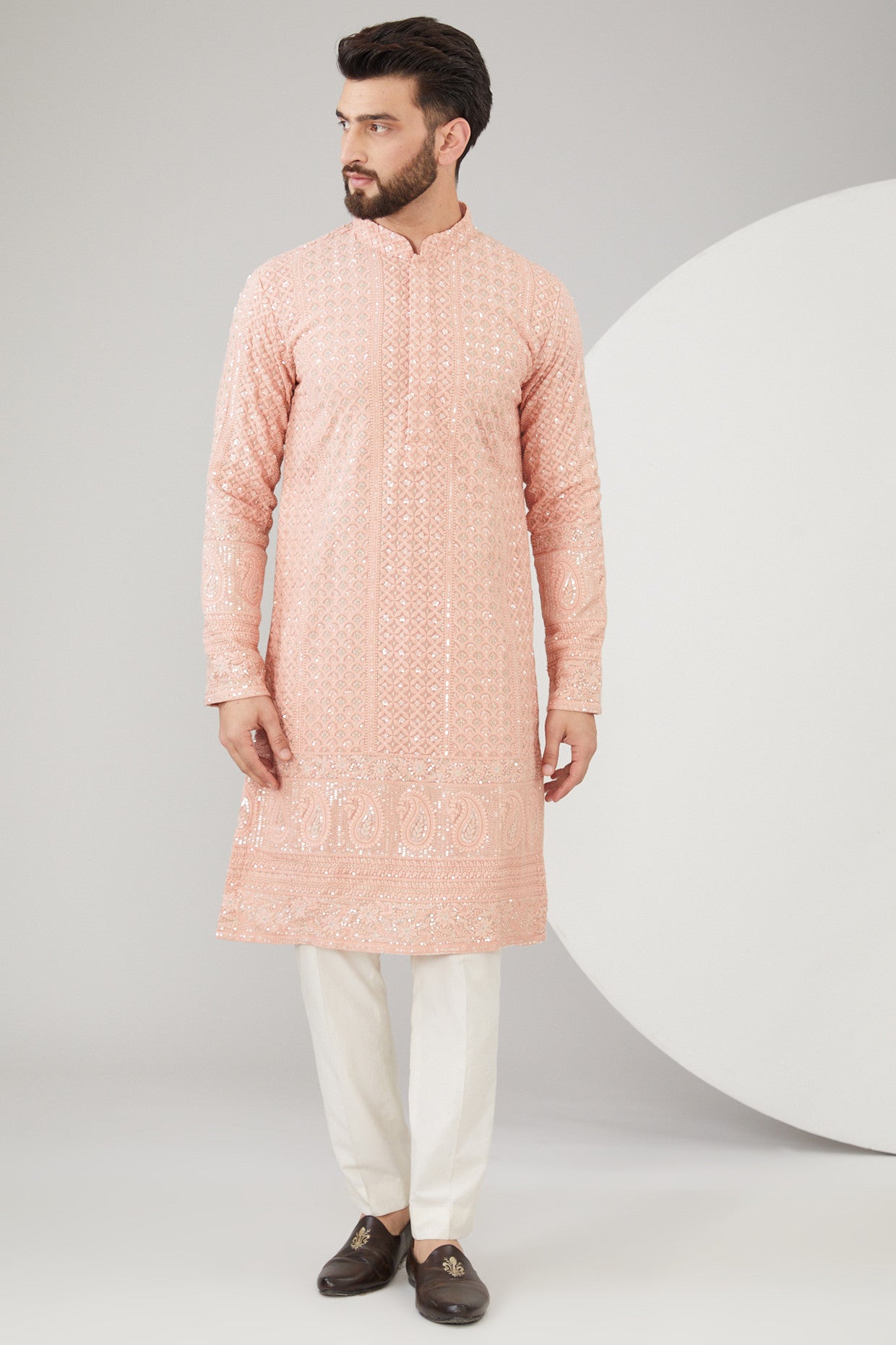 Elegant Peach Georgette Chikankari Embroidered Kurta for Women | Traditional Indian Handcrafted Tunic | Perfect for Festivals, Weddings & Casual Wear