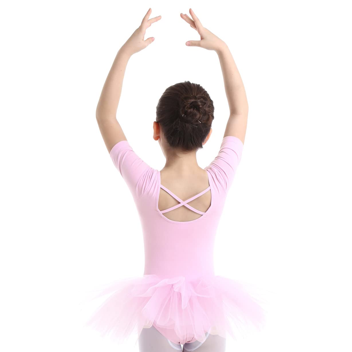 Freebily Girls Ballet Dance Dress with Ruffle Sleeves & Tutu Skirt - Gymnastic Leotard Costume for Ballet, Dance Recital, Competition & Performance