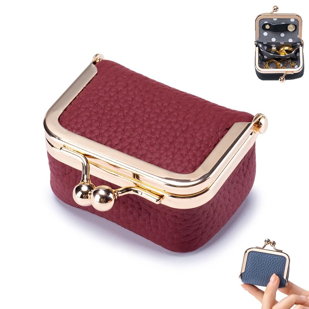 Genuine Leather Mini Jewelry Box - Vintage Travel Jewelry Organizer for Women & Girls | Portable Storage for Earrings, Rings, Necklaces & Bracelets | Perfect for Travel, Home Decor & Gift Giving (Red)