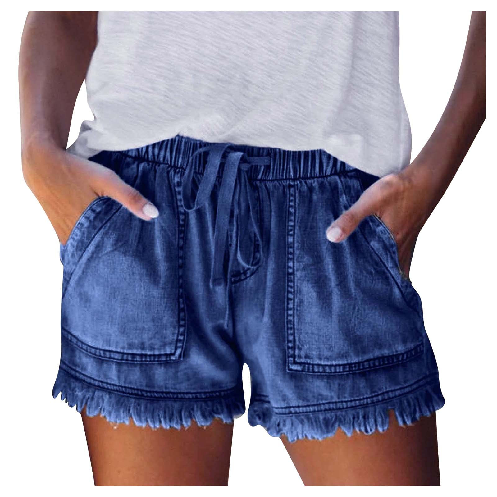 Women's High Waisted Denim Shorts with Bandage Pocket & Tassel Detail - Vintage Mom Jeans Style Casual Summer Shorts - Perfect for Beach, Music Festivals and Everyday Wear