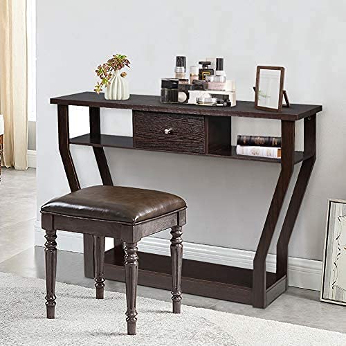 3-Tier Wooden Console Table with Drawer - 47
