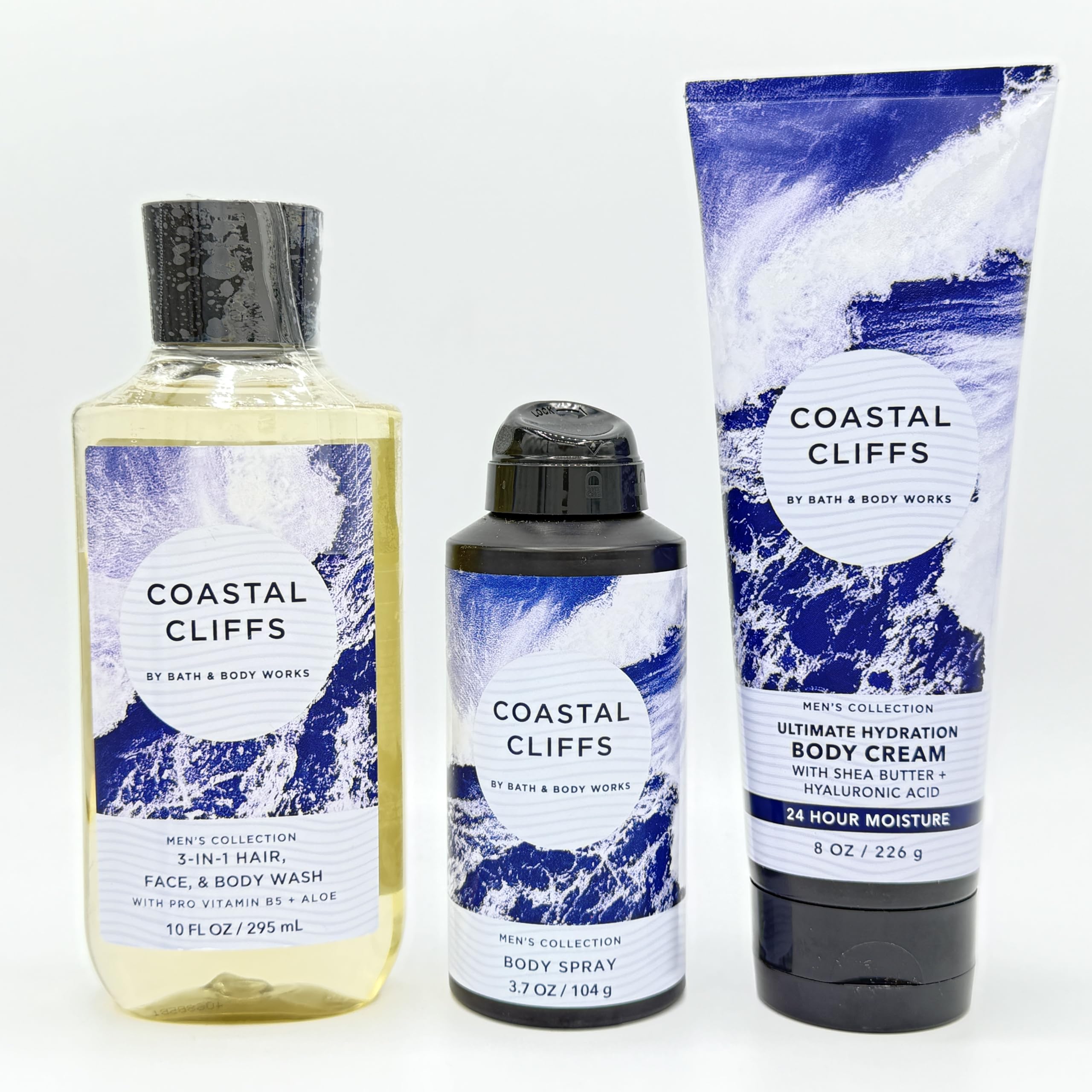 Coastal Cliffs Men's 3-Piece Bath & Body Gift Set - Hydrating Body Lotion, Shower Gel & Body Spray for Men | Perfect for Daily Skincare Routine, Travel & Gifts