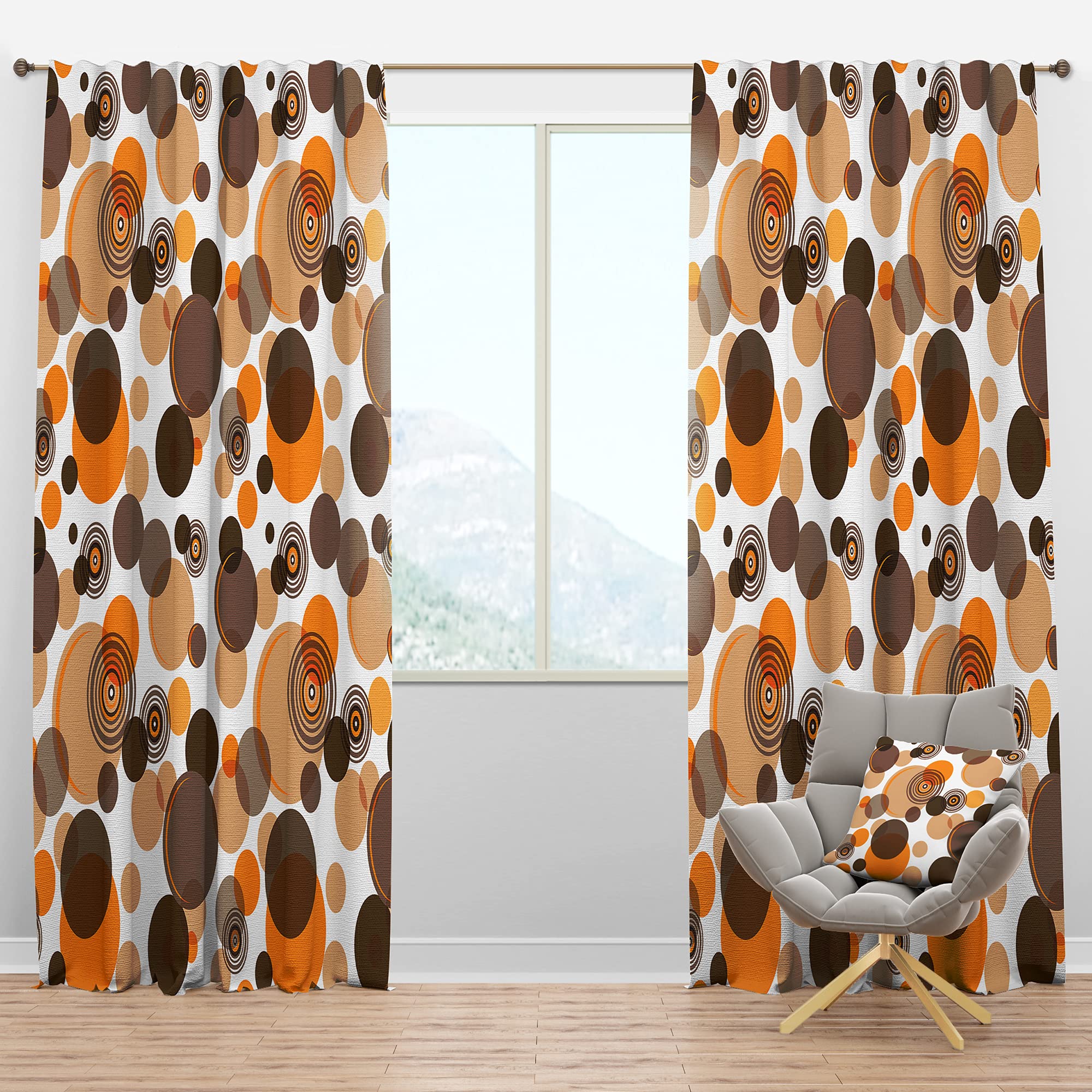 DesignQ Blackout Curtains - Orange & Brown Retro Circles Pattern - Thermal Insulated Bedroom & Living Room Drapes - Single Panel 52x120 Inches - Perfect for Light Blocking, Privacy & Energy Efficiency