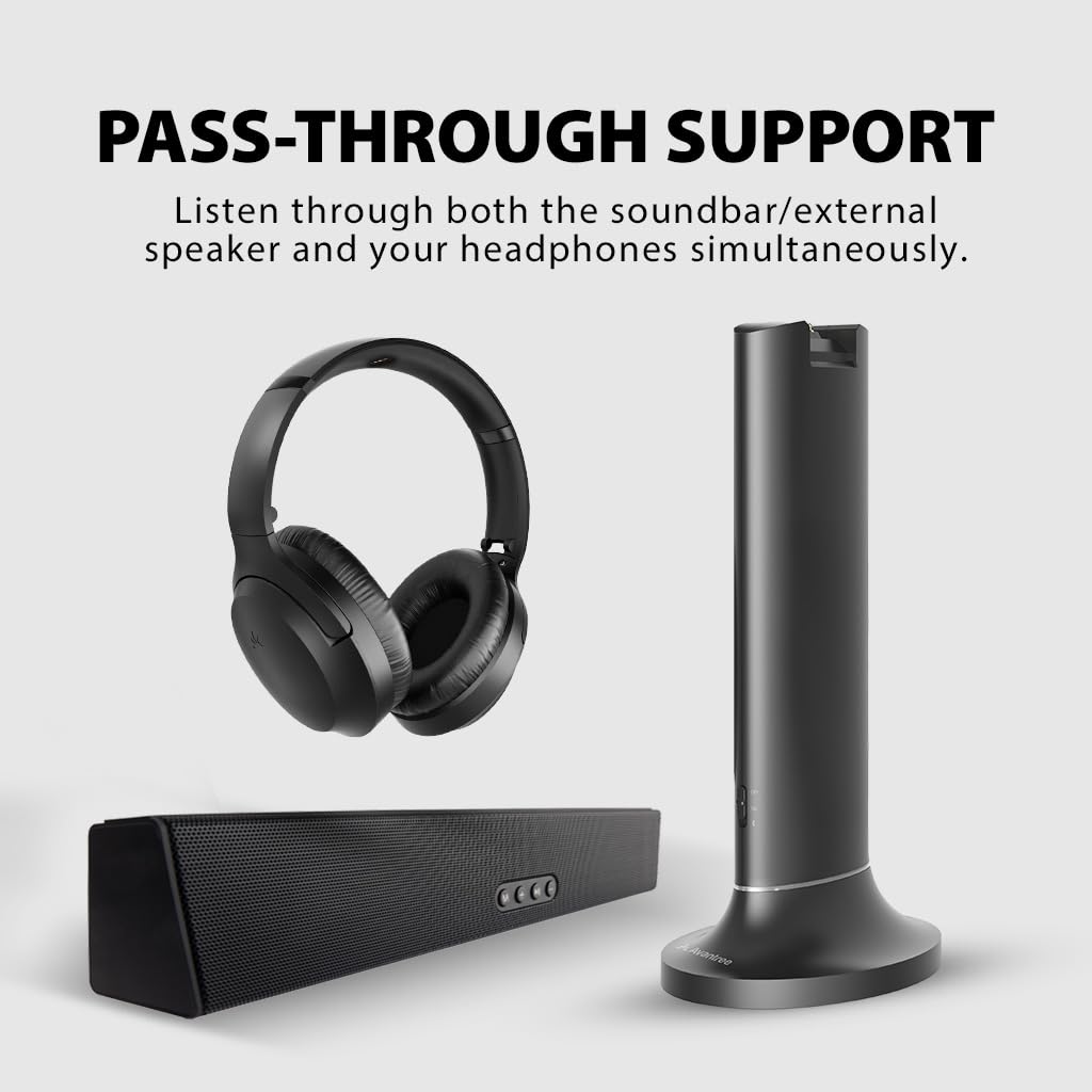 Avantree Opera Plus Wireless TV Headphones for Seniors - Enhanced Volume & Clear Dialogue Mode, Compatible with Optical/AUX Output TVs - Perfect for Home Theater, Late Night Watching & Hearing Assistance