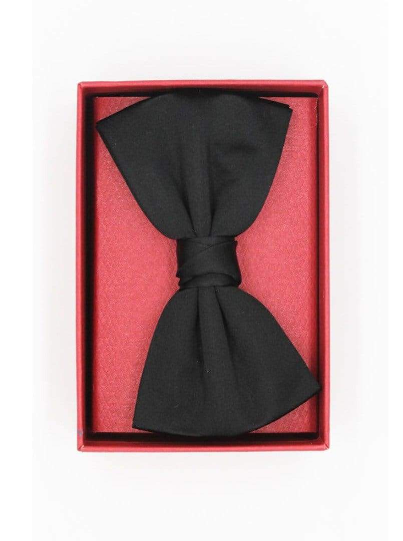 LA Smith Finest Silk Satin Pre-Tied Black Bow Tie for Men - Elegant Formal Necktie for Weddings, Prom & Business Events
