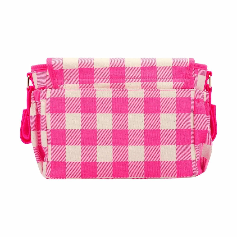 Neon Pink Gingham Carryall Pram Caddy - Perfect for Strollers, Shopping Carts & Baby Essentials Organization